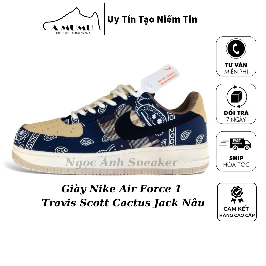 Giày af1 Travis Scott Cactus Jack Nâu