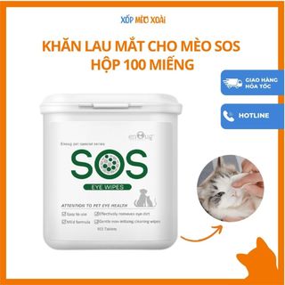 Khăn Lau Mắt Cho Mèo SOS Hộp 100 Miếng - Bông ướt vệ sinh mắt sạch sẽ, dịu nhẹ cho thú cưng