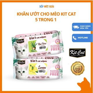 Khăn Ướt Cho Mèo Kit Cat 5 Trong 1 Gói 80 Tờ - Khăn lau tai, mắt, mặt, chải lông và chân cho mèo