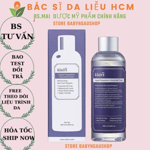 không mùi Toner Klairs nước hoa hồng  180ml Klairs toner Supple Preparation Unscented