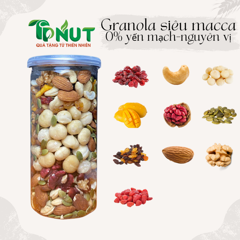 500g Granola siêu hạt, siêu macca không yến mạch TPNut - Ăn kiêng