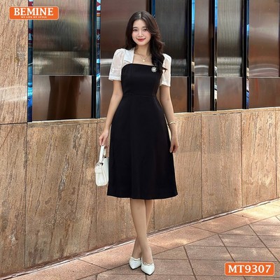 Đầm thiết kế cổ phối vuông cúp ngực dáng dài BEMINE MT9307