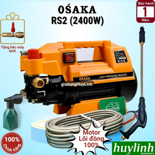 Máy xịt rửa xe chỉnh áp Osaka RS2 - 2400W - Motor từ lõi đồng - Tặng béc rửa máy lạnh + thân nối dài