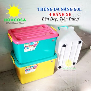 Thùng Nhựa Đựng Đồ Đa Năng 60L ( 60 Lít ) Hiệp Thành Có 4 Bánh Xe Cứng Cáp, Bền Lâu- Đồ Gia Dụng Hoacosa