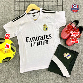 [Đồ trẻ em - Kiki Sport ] Real madrid trắng 24/25 Quần áo bóng đá trẻ em Chất thun lạnh Siêu đáng yêu