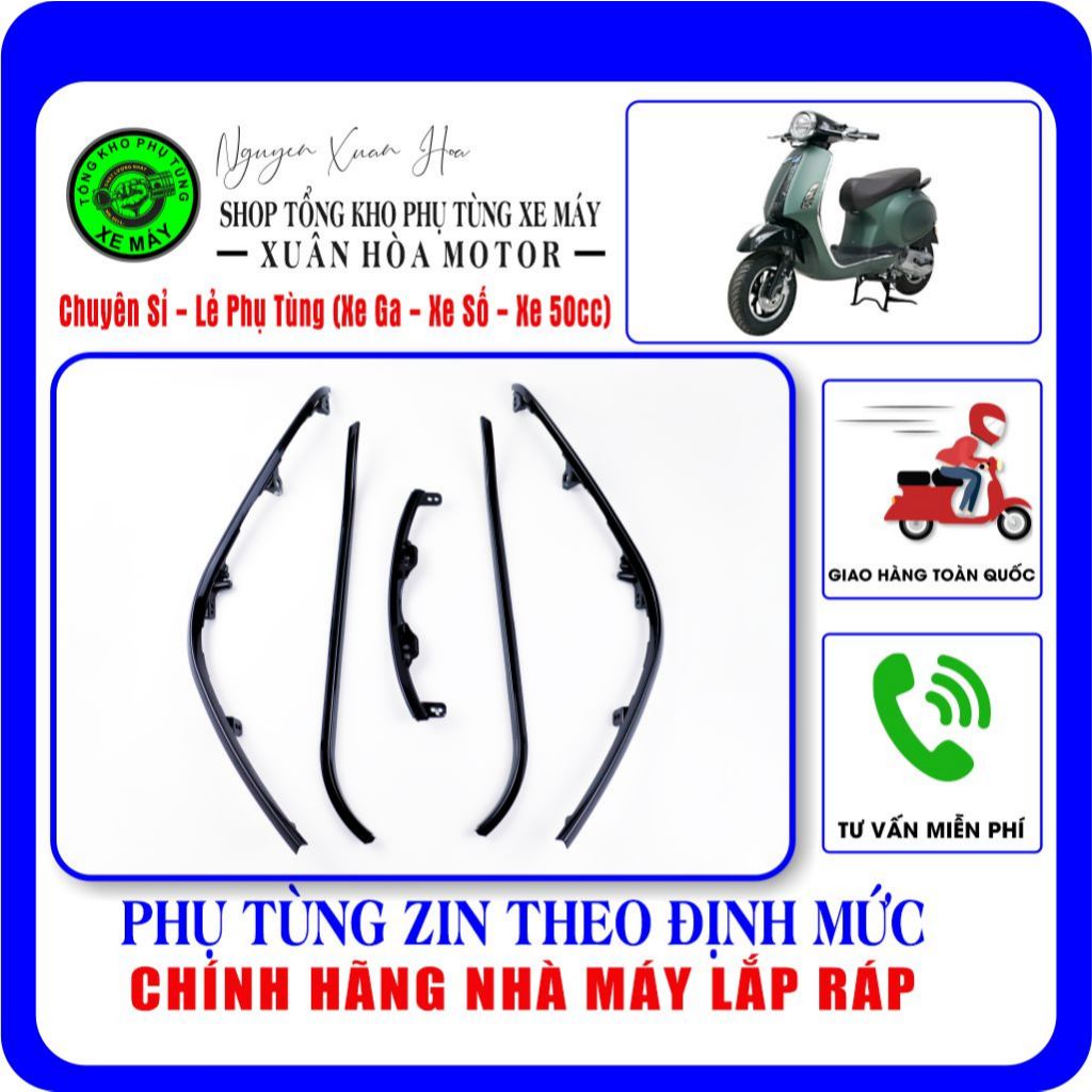 Bộ nẹp trang trí Mặt nạ lớn và Sàn để chân Vespa 50cc (Nioshima, DKBike, Espero, Victoria, Espero, D