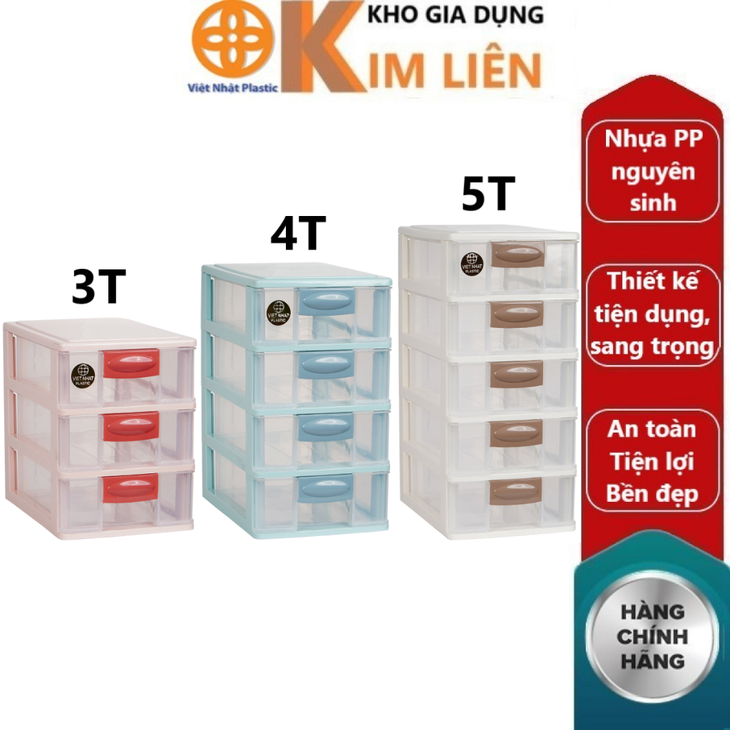 Tủ trong mini nhựa VIỆT NHẬT để bàn - 3, 4, 5 tầng - Ngăn kéo, đựng thuốc, mỹ phẩm - 3683+84+85