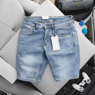 Quần short jean nam xuất khẩu xanh bạc cao cấp ôm dáng co giãn