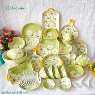 Tổng hợp Bát Đĩa sứ Decor Bộ Hoa Cúc Xanh Dễ Thương Cute Cao Cấp cực kỳ xinh yêu