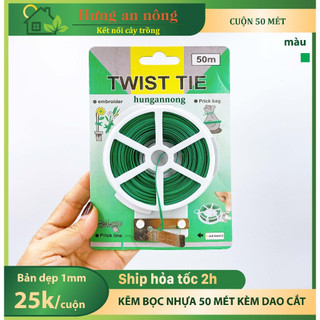 Cuộn 50 mét kẽm bọc nhựa kèm dao cắt, cố định cành, buộc linh kiện bản dẹp 1mm - Kẽm 50m