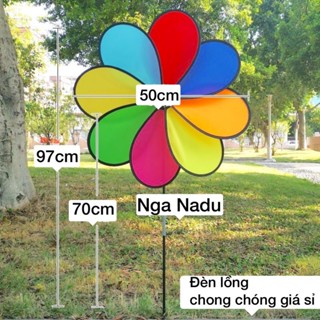 Chong chóng vải 8 cánh cầu vồng 50cm - chong chóng 2 tầng giá rẻ trang trí xe trà sữa - xe cafe, công viên, khu vui chơi