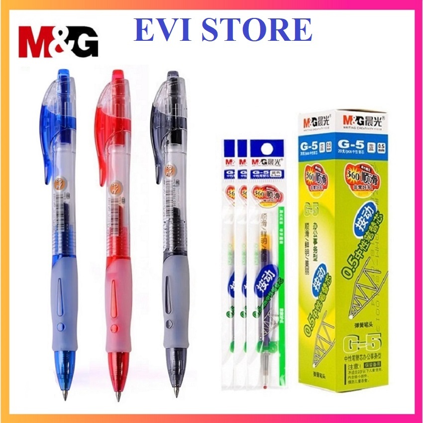 Set 5 bút gel nước M&G GP1163 / Bút béo 1163 ngòi 0.5mm luyện viết chữ Hán tiếng Trung ruột thay G5