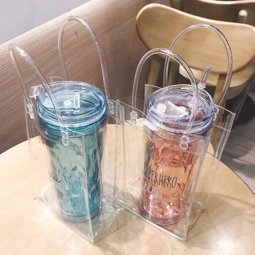 Túi nhựa đựng ly giữ nhiệt trong suốt có quai xách tiện lợi