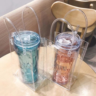 Túi nhựa đựng ly giữ nhiệt trong suốt có quai xách tiện lợi