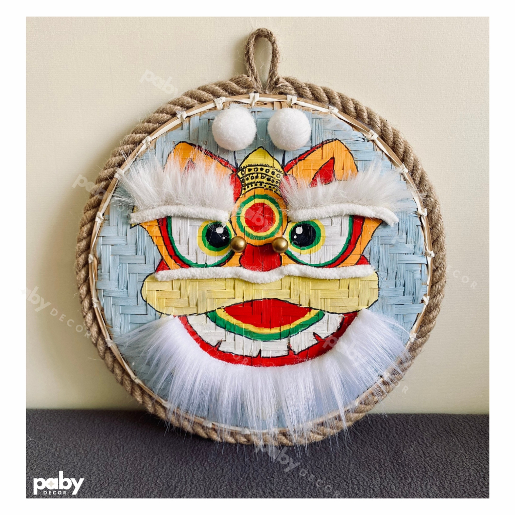 Mẹt Trang trí Tết | Mẹt tre vẽ ĐẦU LÂN thủ công | Trang trí Tết