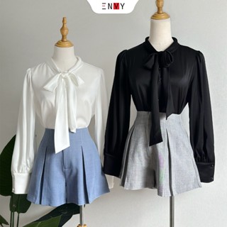 Áo sơ mi công sở nữ cột nơ ENVY S224 chất lụa mịn