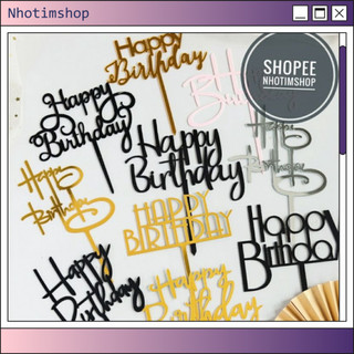 Cắm chữ mica, topper chữ Happy Birthday cắm bánh sinh nhật, bánh kem màu vàng - Nhotimshop