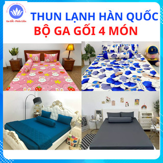 Bộ ga giường, Drap nệm Thun Lạnh Hàn Quốc 4 món - Nhận may hàng đặt