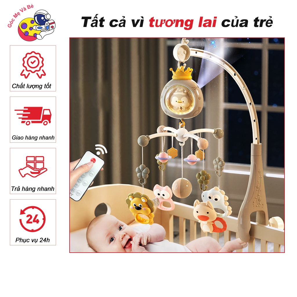Đồ Chơi Treo Nôi Cũi Cho Bé Kích Thích Thị Giác Có Phát Nhạc Và Đèn Xoay 360 Độ