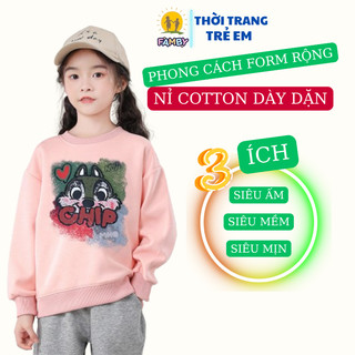 Áo nỉ form rộng bé gái size FAMBY áo dài tay cotton dày dặn thu đông cho bé 20-42kg
