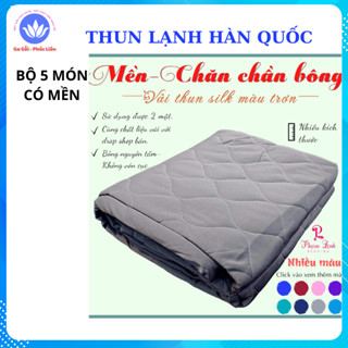 Bộ Drap trải giường thun lạnh hàn quốc 5 món có mền  ( gồm 1 mền trần bông + 1 drap + 2 vỏ áo gối nằm + 1 vỏ ôm)