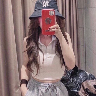 Áo croptop sát nách cổ bẻ xinh