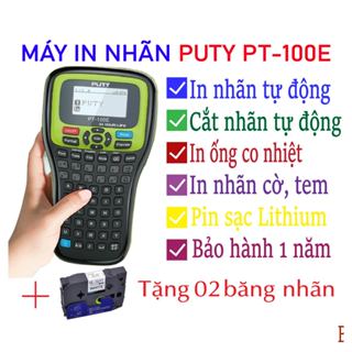 Máy in nhãn Puty PT-100E in ống co nhiệt, in nhãn dán, cắt tự động, pin sạc Lithium kèm adaptor