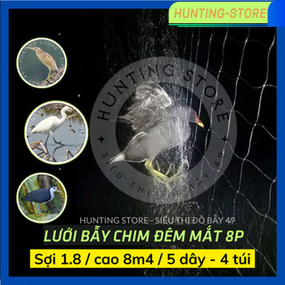 60m lưới bẫy chim đêm cúm núm quốc mắt 8 phân cao 8m4 có 5 dây 4 túi sợi cước 2.0 chắc chắn