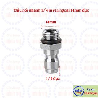 Đầu đực nối nhanh 1/4 inch - Nối súng phun với béc xịt rửa, bình phun bọt tuyết máy xịt rửa áp lực cao -KBI14duc
