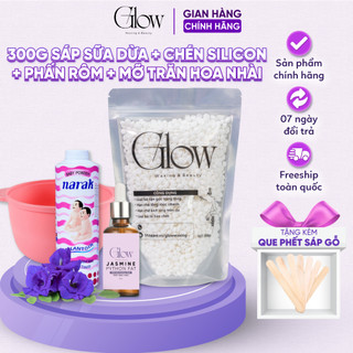  Combo Sáp Wax Lông Sữa Dừa 300gr + Chén Silicon + Mỡ Trăn Hoa Nhài 10ml + Phấn Rôm 25gr GLOW CHE TÊN 