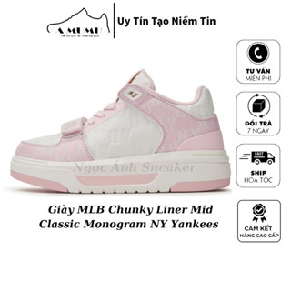 Giày MLB Chunky Liner Mid Monogram NY Pink Hồng Trắng