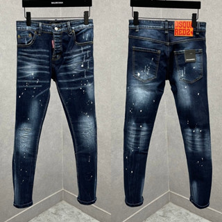 Quần Jean Nam DSQ Xanh Rách Gối Nhỏ Form Slim Ôm Chân ,Quần Bò DSQUARED 4 cúc wash mài màu xanh bạc đẹp nổi bật