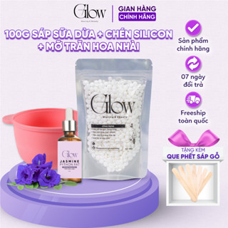  Combo Sáp Wax Lông Sữa Dừa 100gr GLOW WAXING + Mỡ Trăn Hoa Nhài 10ml + Chén Silicon Nấu Sáp CHE TÊN 