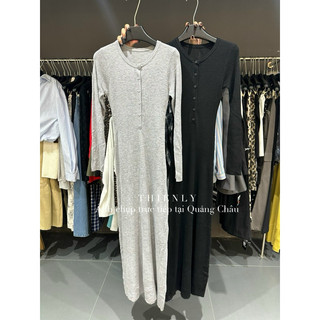 ( Ảnh thật ) 2946 Váy len mỏng dáng dài cúc ngực