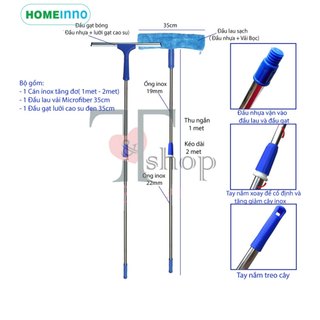 Bộ Cây Chổi Lau Kính và Gạt Nước Kiếng Cán Tăng Đơ Dài 2 met Homeinno