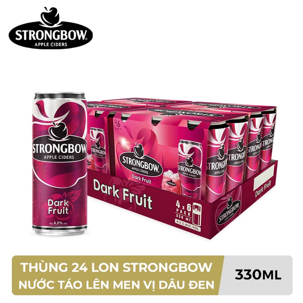 THÙNG 24 LON NƯỚC TÁO LÊN MEN VỊ DÂU ĐEN DARK FRUIT STRONGBOW 330ML