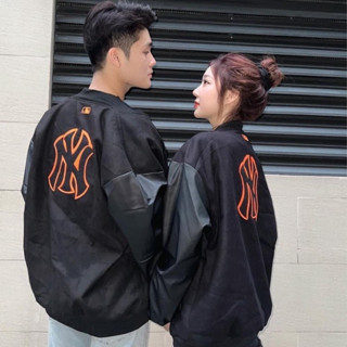 Áo Khoác M.L.B NY Dáng Bomber Thêu Chữ Đỏ 2 Lớp Dày Dặn - Áo varsity jacket MLB NY vải nỉ dày dặn phối tay da 2023