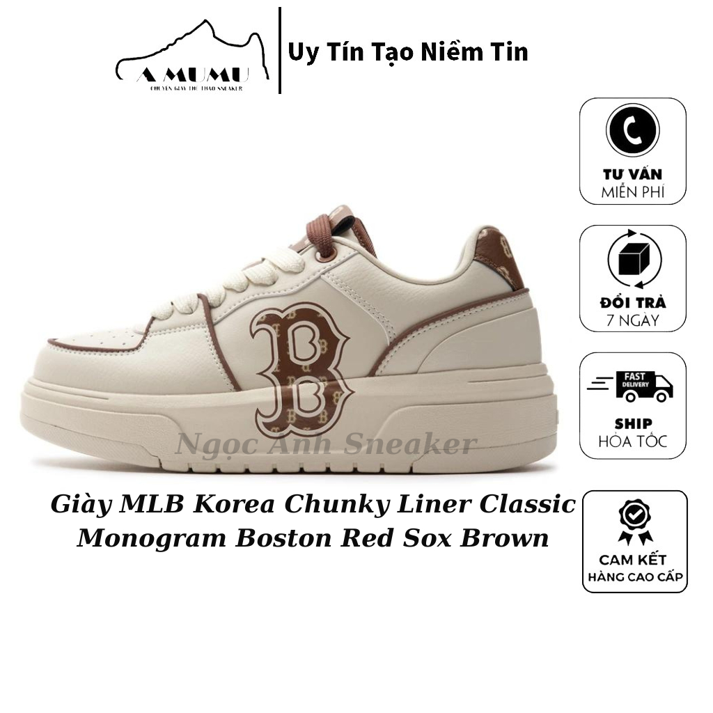 Giày MLB CkunKy Monogram White Brown Lai Au Sc  Full Box