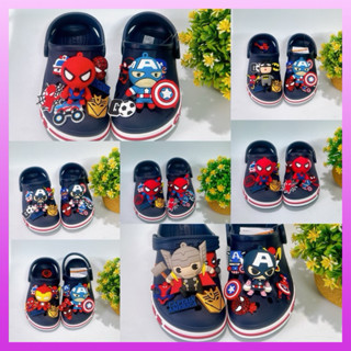 [Tặng 12 Sticker] Dép Crocs baya xanh than mix siêu anh hùng cho bé trai có thể mix theo yêu cầu Hàng loại 1