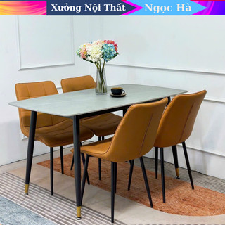 Bộ bàn ăn mặt đá ceramic kết hợp ghế camilia nhập khẩu cao cấp hn