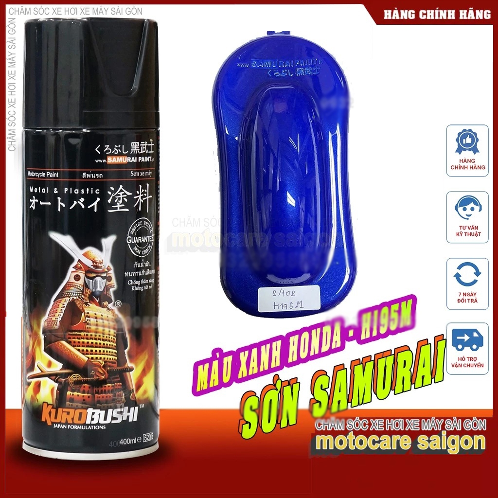 Chai sơn xịt sơn xe máy Samurai H195M màu xanh dương Honda màu siêu đẹp bền
