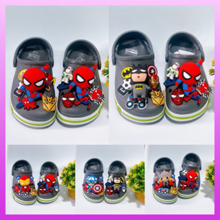 [ Tặng kèm 12sitcker ] Dép Crocs Baya Màu ghi mix Siêu anh hùng bé trai MunCrocs Sỉ lẻ sục cross bé gái nam nữ người lớn