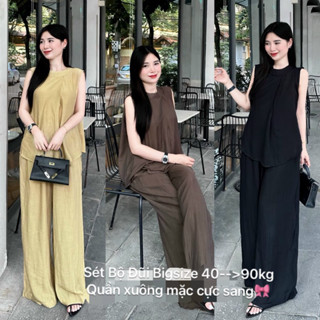 Sét Đồ Bộ Nữ BIGSIZE (40--->90kg)Áo ba lỗ phối quần xuông dài chất Đũi cao cấp