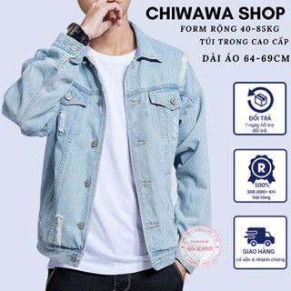 Áo Khoác Jean Nam Wax Nhẹ Xám Trắng 2 Túi Đính Nút Hợp Kim Tinh Tế AKJ039