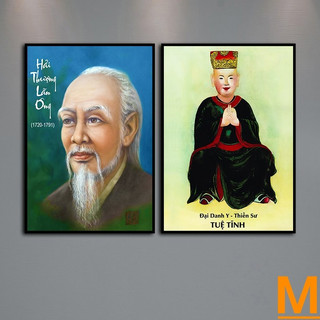 Combo Bộ 2 Tranh Danh Y Hải Thượng Lãn Ông Và Danh Y Tuệ Tĩnh - Tranh khung có viền nổi hiện đại, Tranh Đông Y