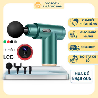 Máy massage cầm tay mini, máy đấm lưng mát xa trị liệu cổ vai gáy 4 đầu 6 chế độ