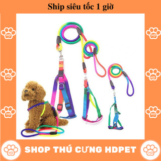 Bộ dây dắt yếm 7 màu cho chó mèo 2 lớp dày dặn