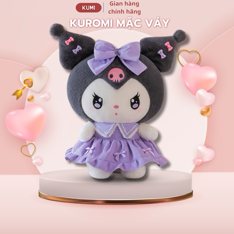 Gấu Bông Kuromi váy nơ tím hồng dễ thương, thú nhồi bông kuromi cao cấp, quà tặng sinh nhật cho bé -