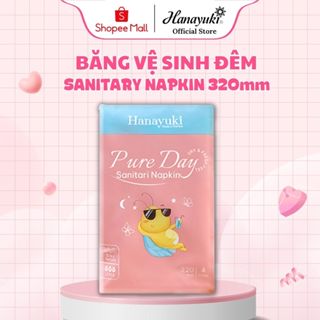 Băng Vệ Sinh Ban Đêm Pure Day Sanitary Napkin Siêu Thấm Chống Tràn Gói 4 Miếng Có Cánh Size L Hanayuki Chính Hãng