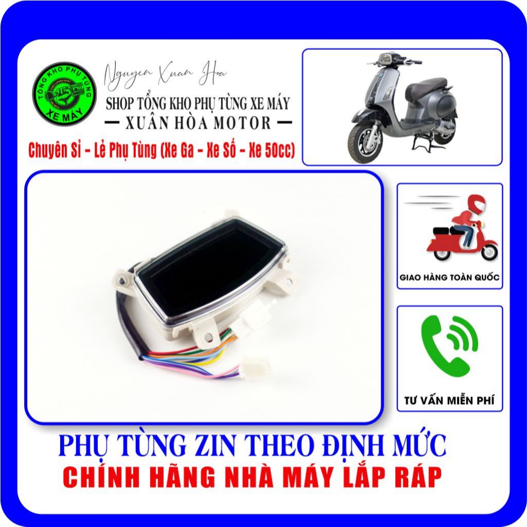 ODO Vespa NIO Plus/ Đồng hồ Vespa NIO Plus 50cc, mẫu đồng hồ điện tử lắp xe đèn vuông (Hàng nhập khẩ